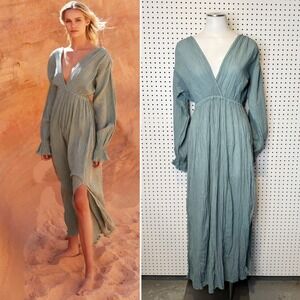 Unbranded | Sage Green Gauzy Boho Empire Waist Maxi Dress